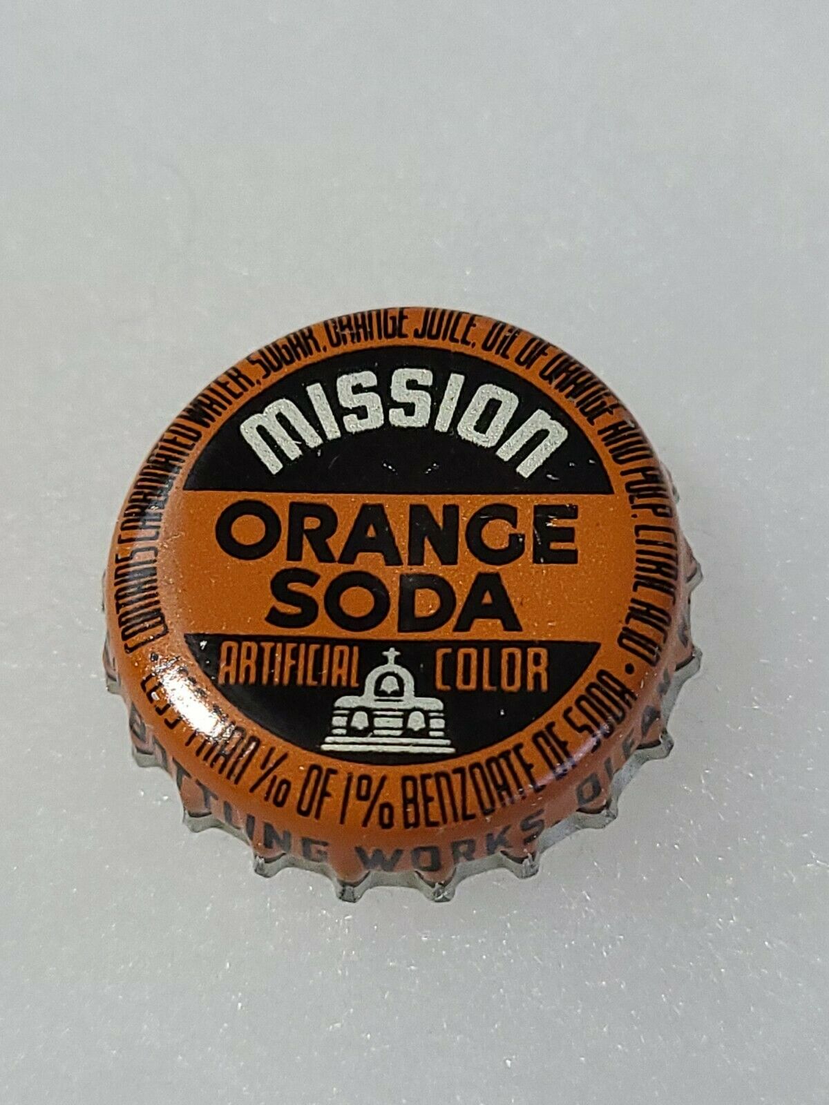 Vntg Cork Lined Soda Btl. Cap Mission Orange Olean Btlg Co. Ny