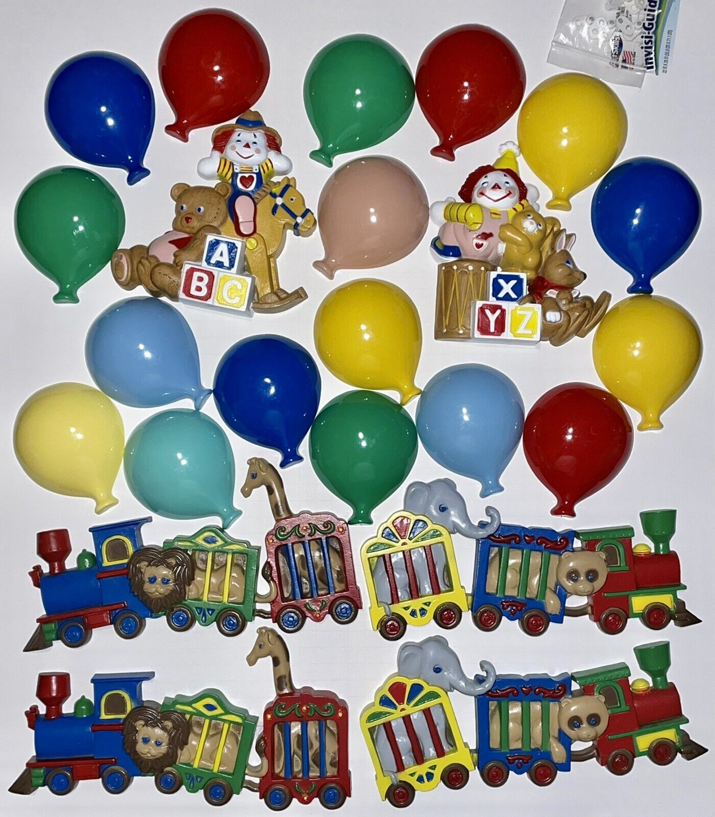 Vintage Burwood Wall Decor Lot Baby Balloons, Raggedy Clowns, & Circus Trains.