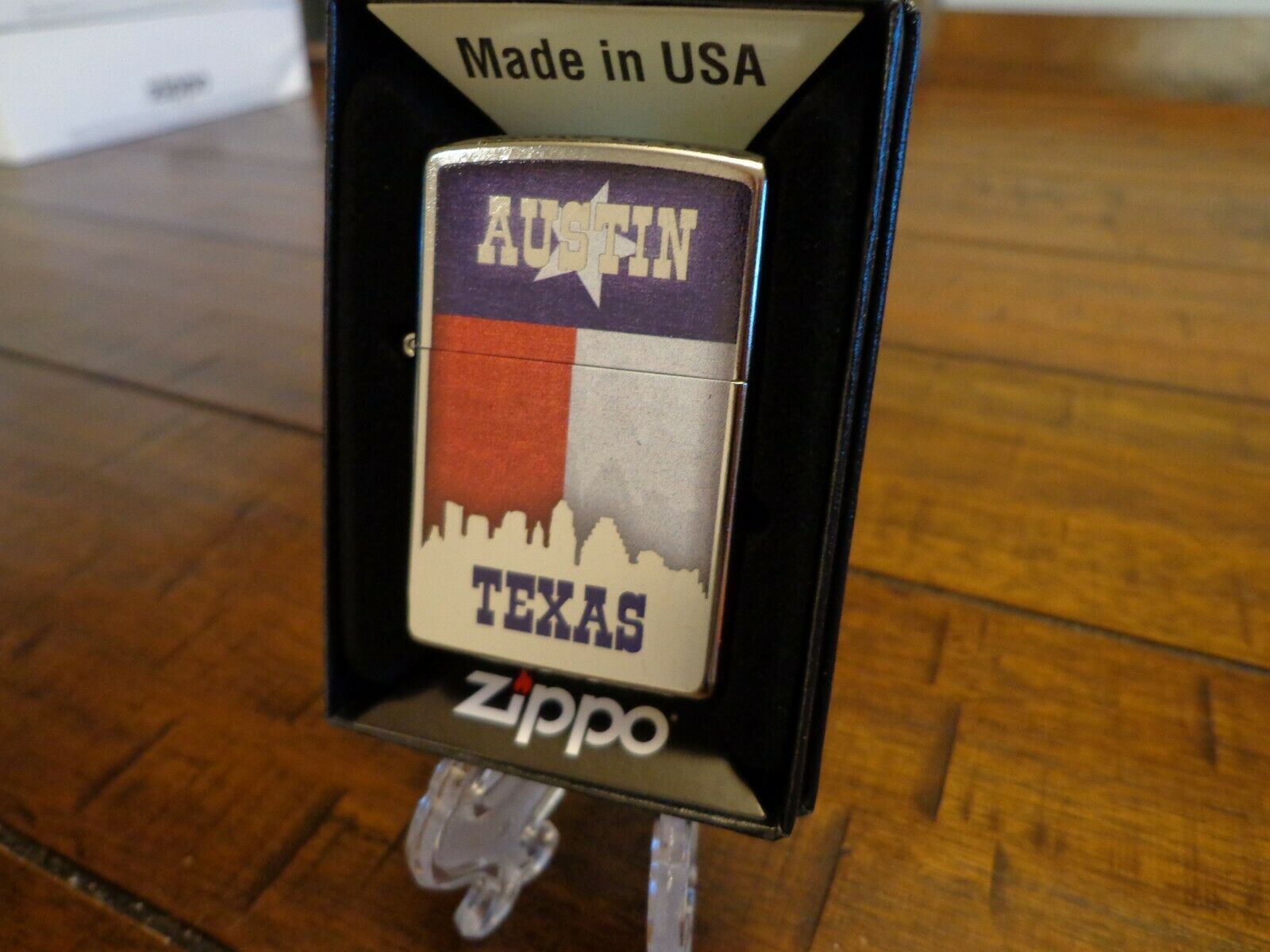 Austin Tx Texas Flag Downtown Austin Skyline Zippo Lighter Mint In Box