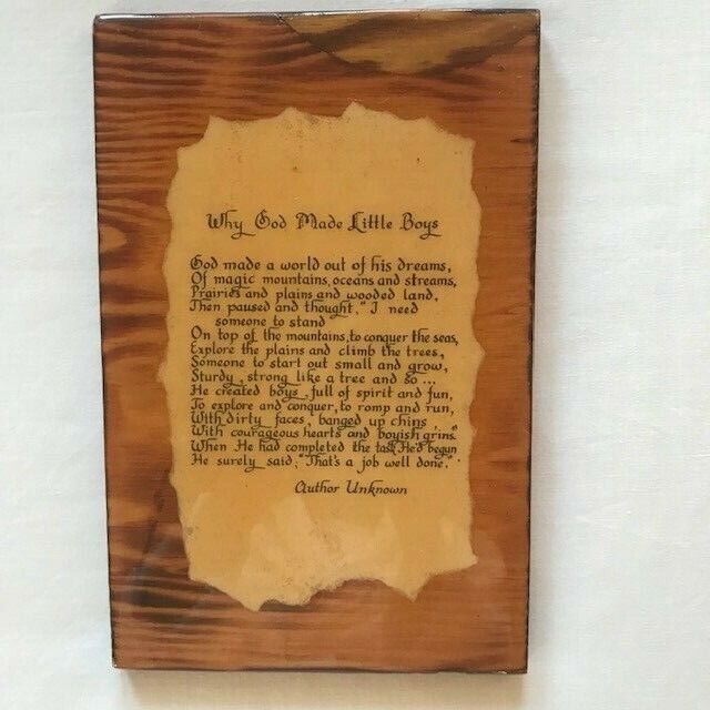 Vintage Wall Plaque Natural Wood Why God Made Little Boys 0.5 X 7 X .25