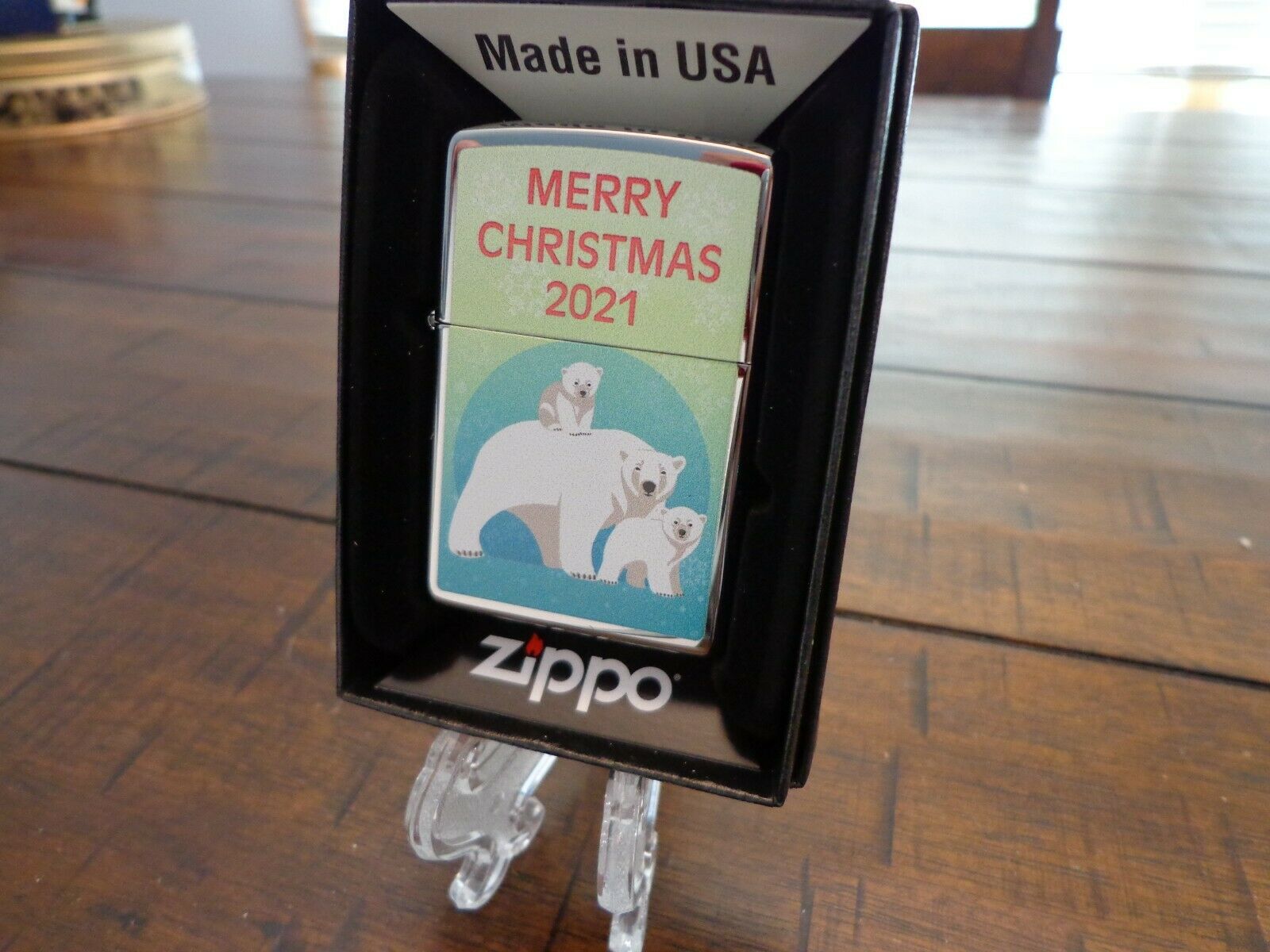 Merry Christmas Polar Bear Family 2021 Zippo Lighter Mint In Box