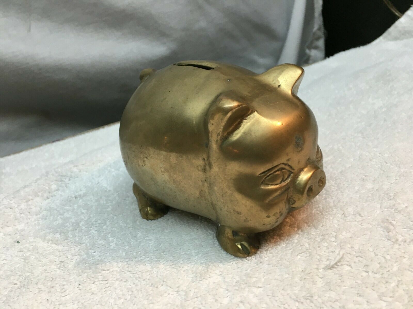 Vintage Solid Brass Pig Piggy Bank Heavy Farm Animal 4.5in X 3in
