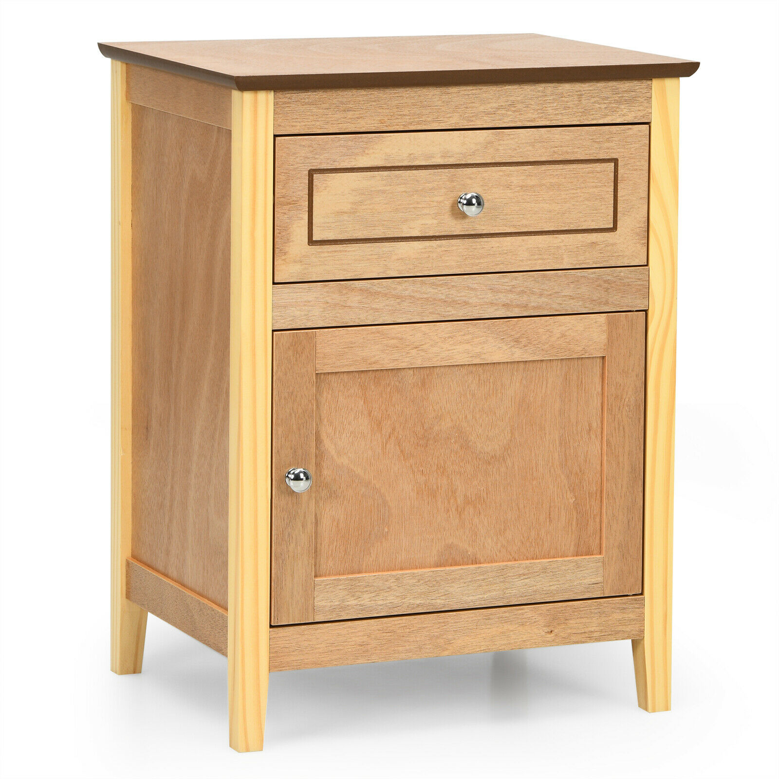 Costway Nightstand With Drawer Accent Side End Table Storage Cabinet Natural