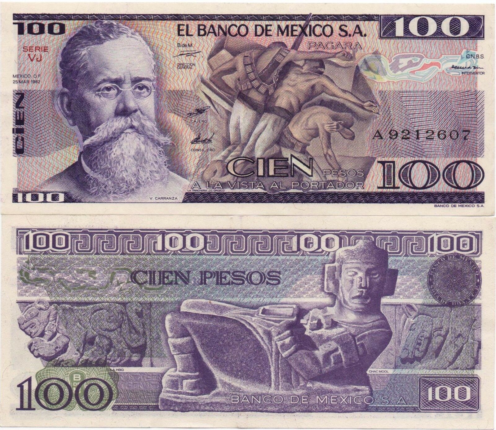Uncirculated Unc Crisp Mexico Banknote 100 Pesos Bill Paper Money - Mix Year