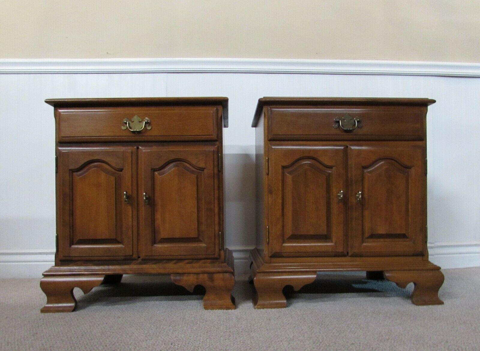Pair Ethan Allen Nutmeg Nightstands, One Drawer, Cabinet, End Tables, 10-5316