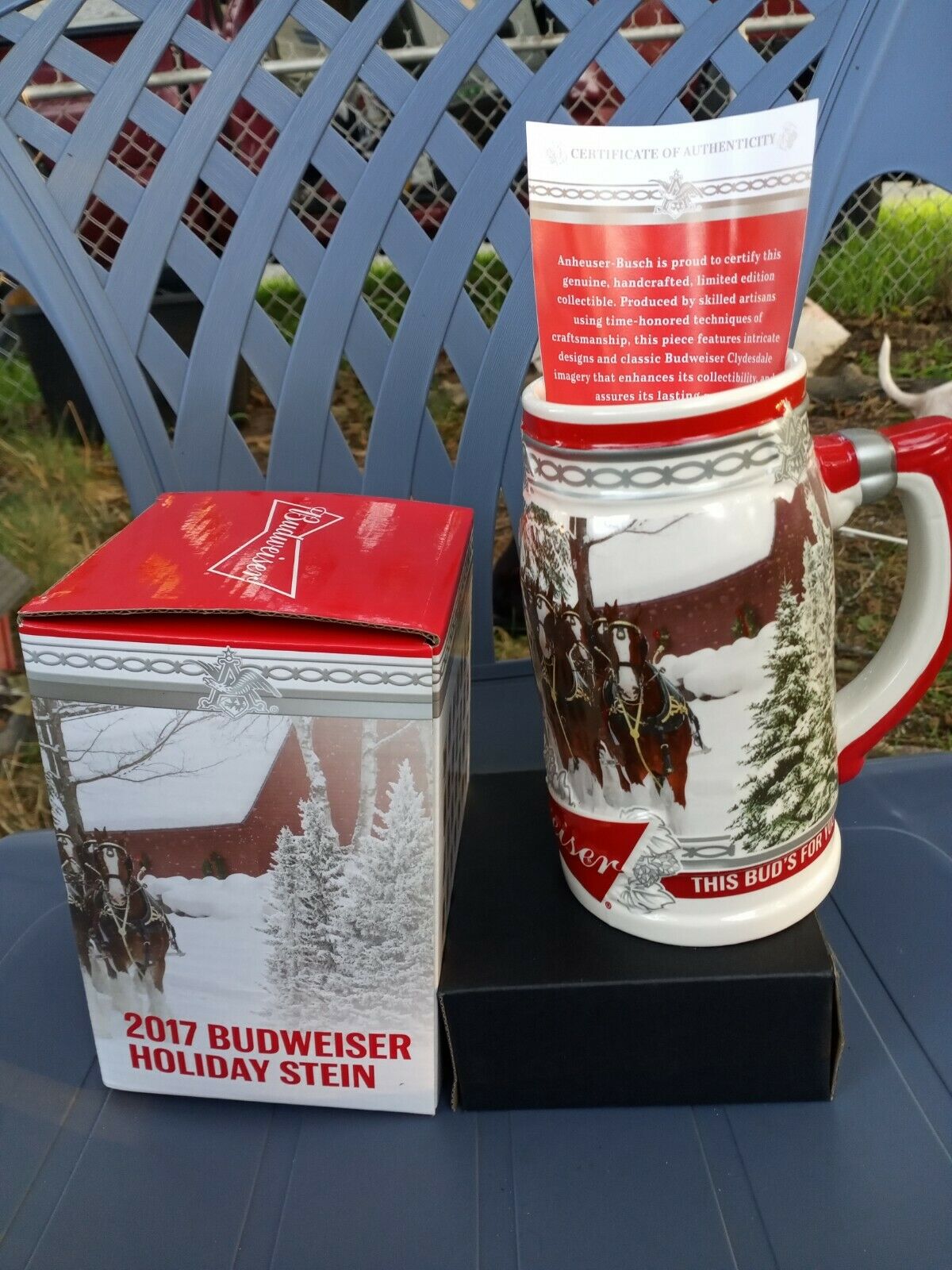 2017 Budweiser Holiday Stein Christmas Beer Mug Named Holiday Retreat With Ca