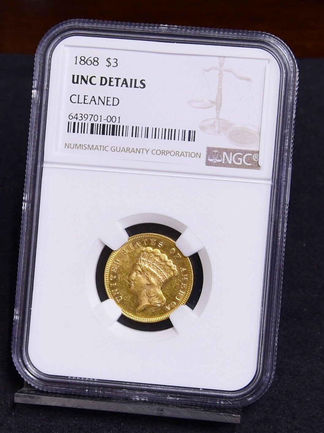 1868 $3 Gold Indian - Ngc Unc Details (#43256)