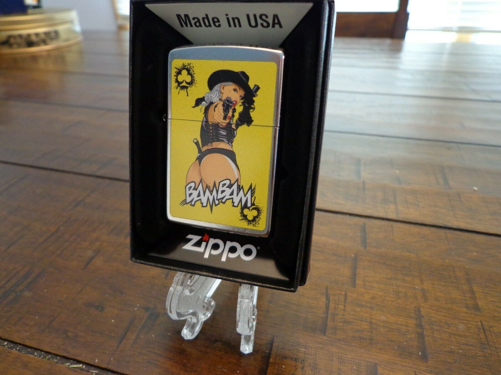 Pinup Girl Clubs Outlaw Rear View Pistols Cowgirl Zippo Lighter Mint In Box