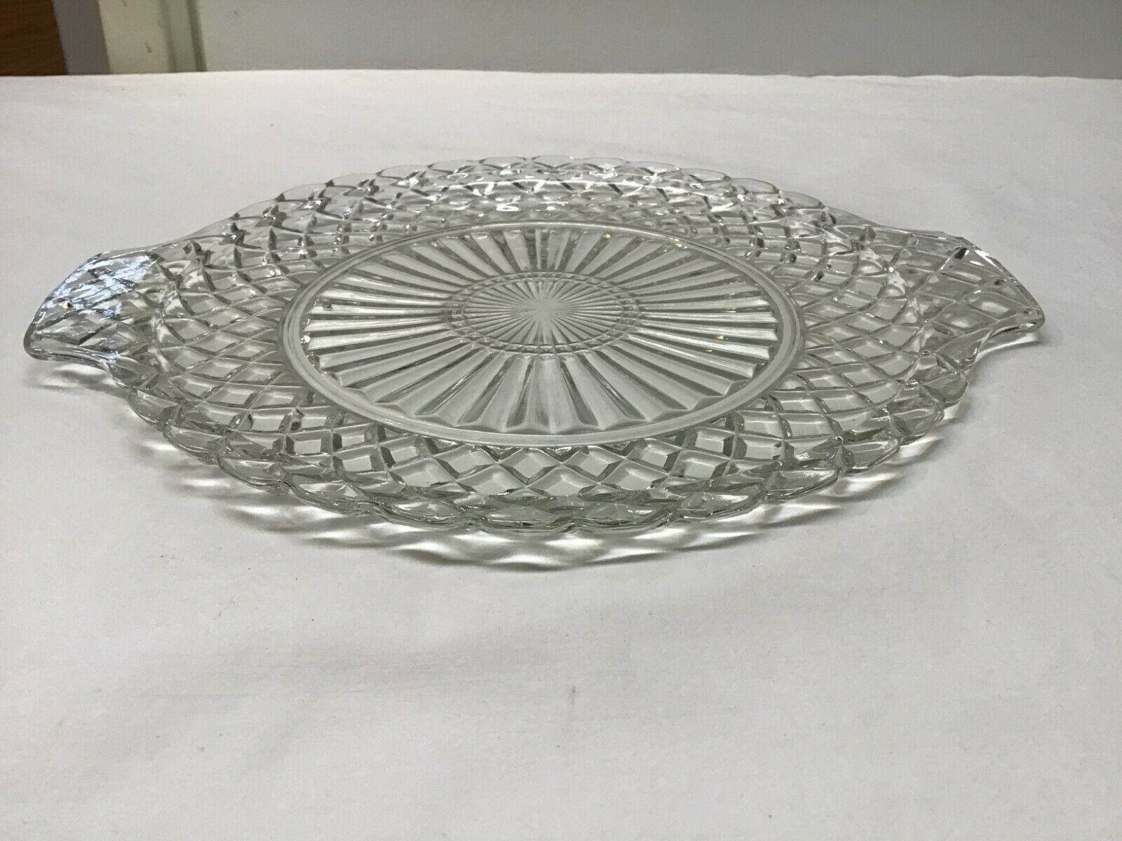 Vintage Hocking Glass Co. Waterford "waffle" Handled Cake Plate 1938-1944