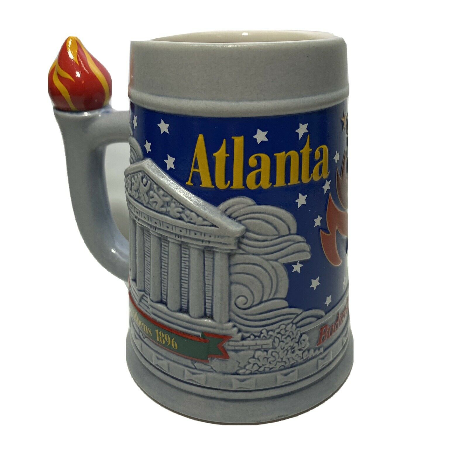 Budweiser 1996 Atlanta Olympic Games Beer Stein Mug Torch Handle