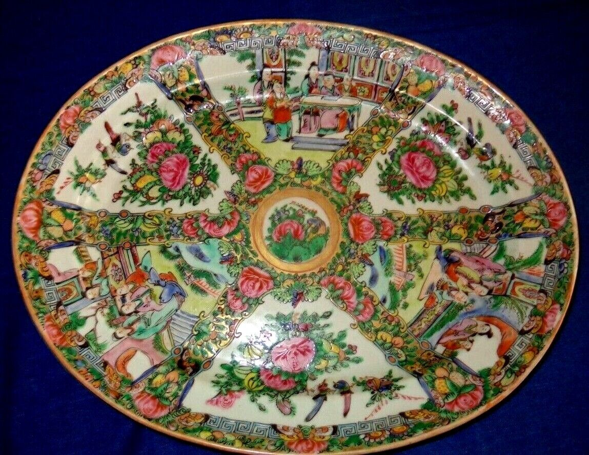 Circa 1890 Chinese Rose Medallion 14 1/4" Oval Serving Platter