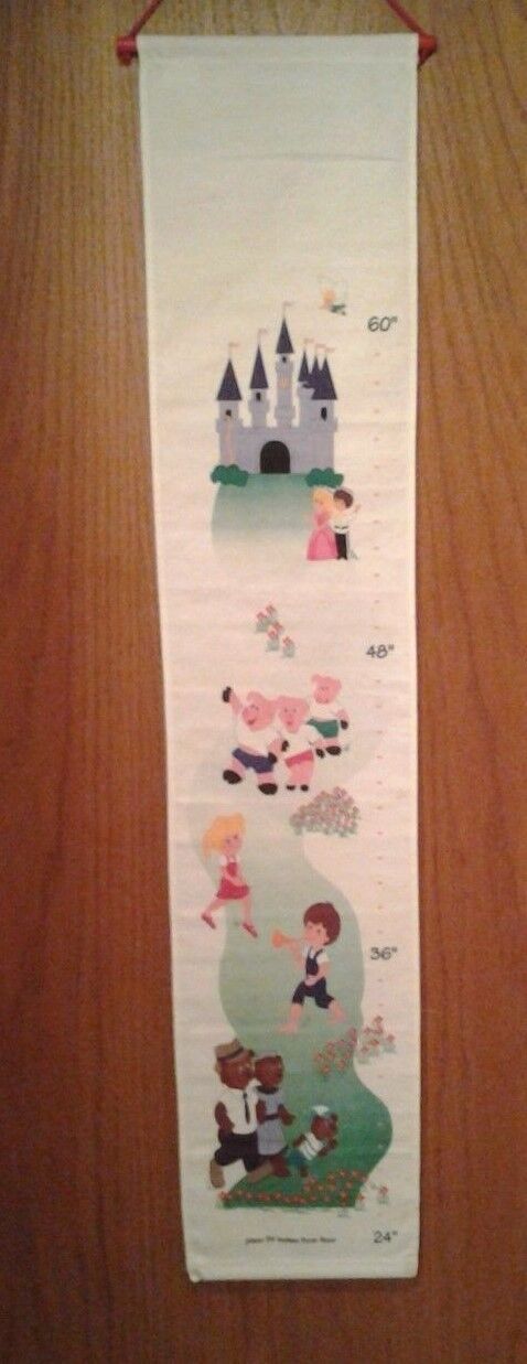 Kids Fabric Wall Hanging Growth Chart With Wooden Dowels 24" To 60" - Nip