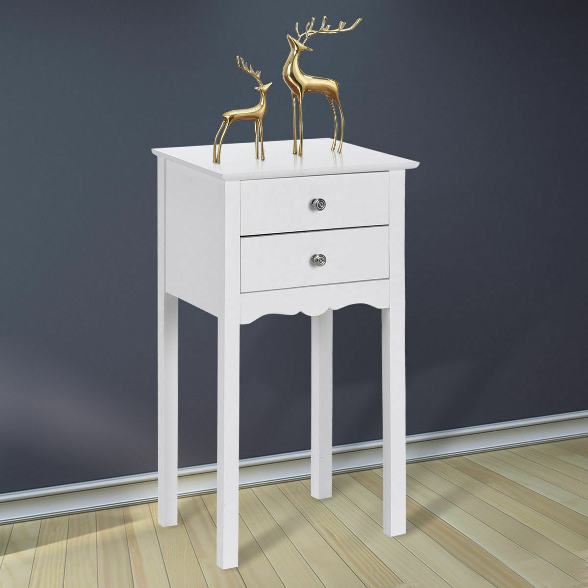 Side Table Night Stand End Accent Table W/ 2 Drawers Furniture White