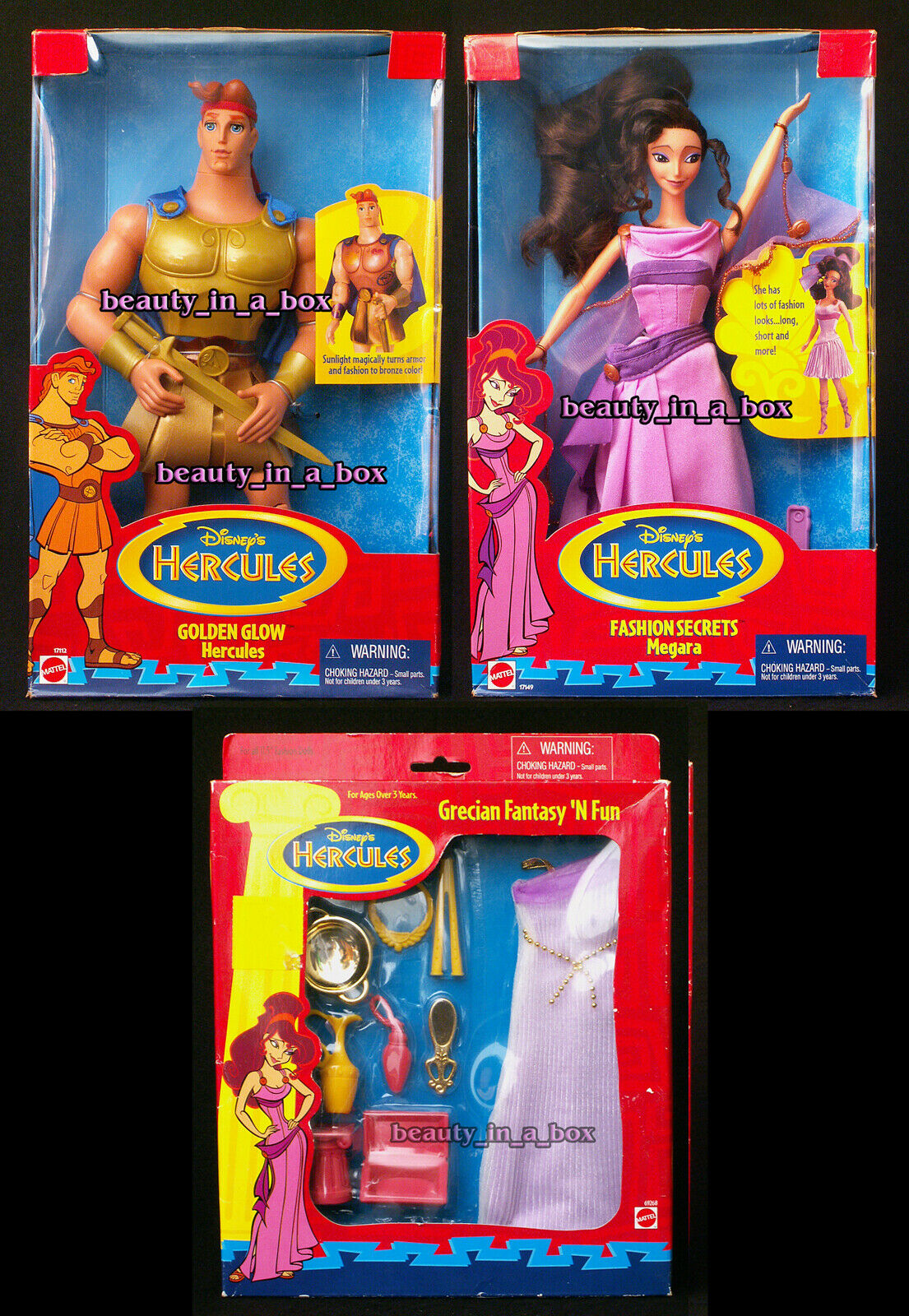 Golden Glow Hercules Doll Fashion Secrets Megara Doll Grecian Fantasy Lot 3 Wear