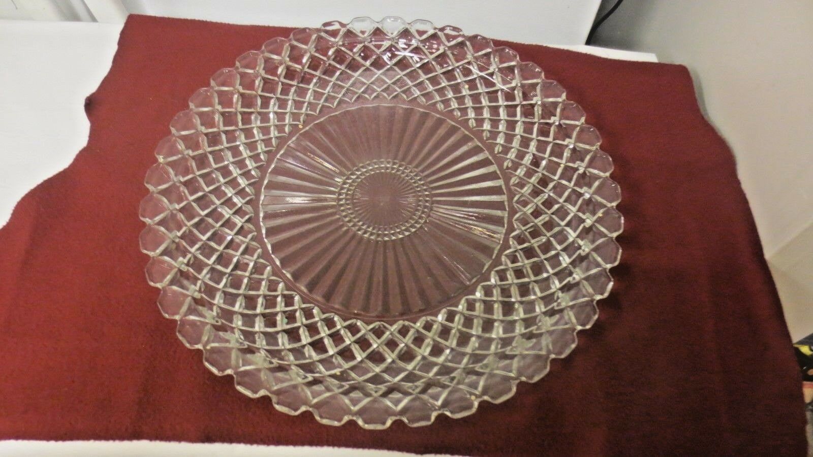 Depr Anchor Hocking Waterford Waffle Large 14" Clear Torte, Chop Plate