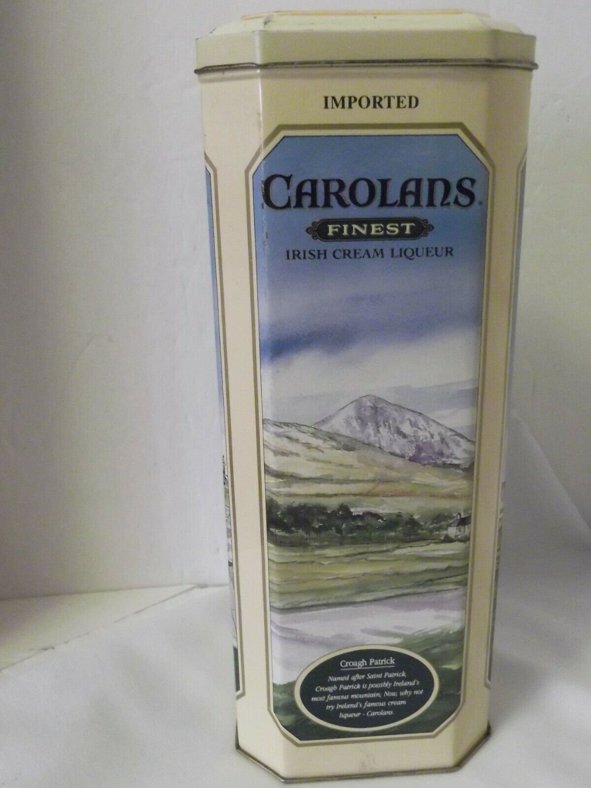 Carolans Tin Irish Cream Liqueur 10 1/2" Tall Hinged Lid - Empty Tin
