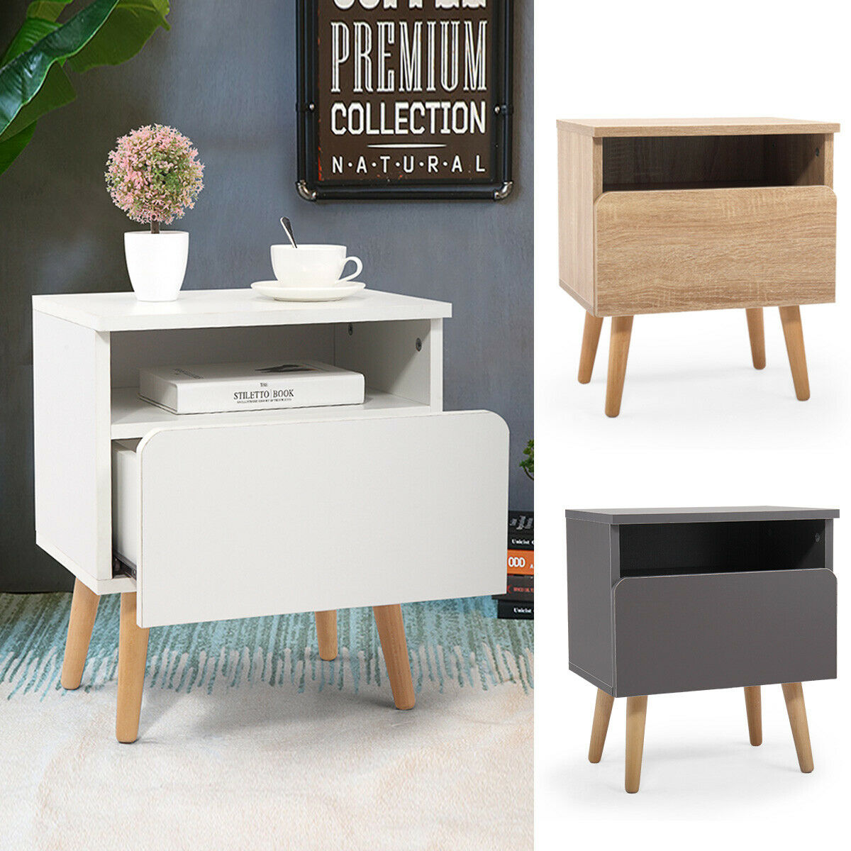 Modern Nightstand Bedside End Table Storage Cabinet W/ Drawer Bedroom Furniture