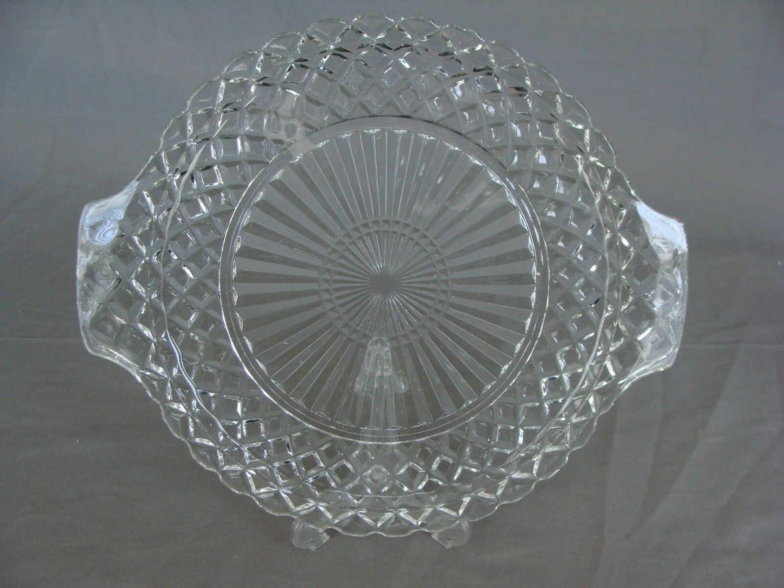 Anchor Hocking Handled Cake Plate In The Waterford Waffle Clear Pattern