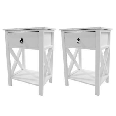 2 Pcs Used End Side Bedside Table Nightstand Bedroom W/drawer&bottom Shelf White