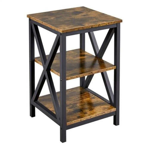 3 Tier Rustic End Table, Nightstand Tall Slim Side Couch Table For Bedroom