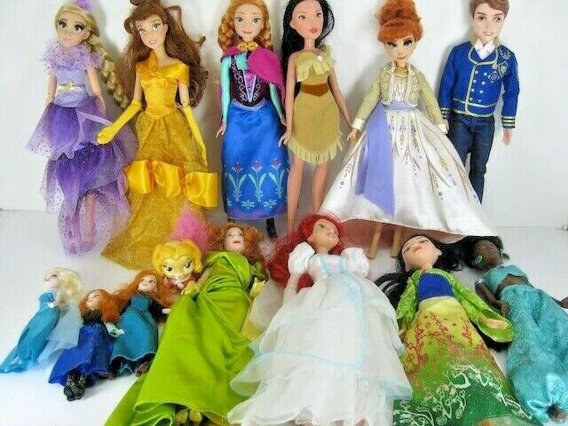 Lot Of 13 Disney Princess Barbie Dolls Belle Rapunzel Anna