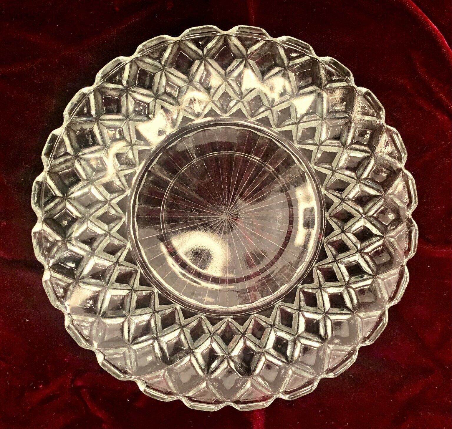 Hocking Glass Waterford Crystal Waffle Pattern 6” Sherbet Plate