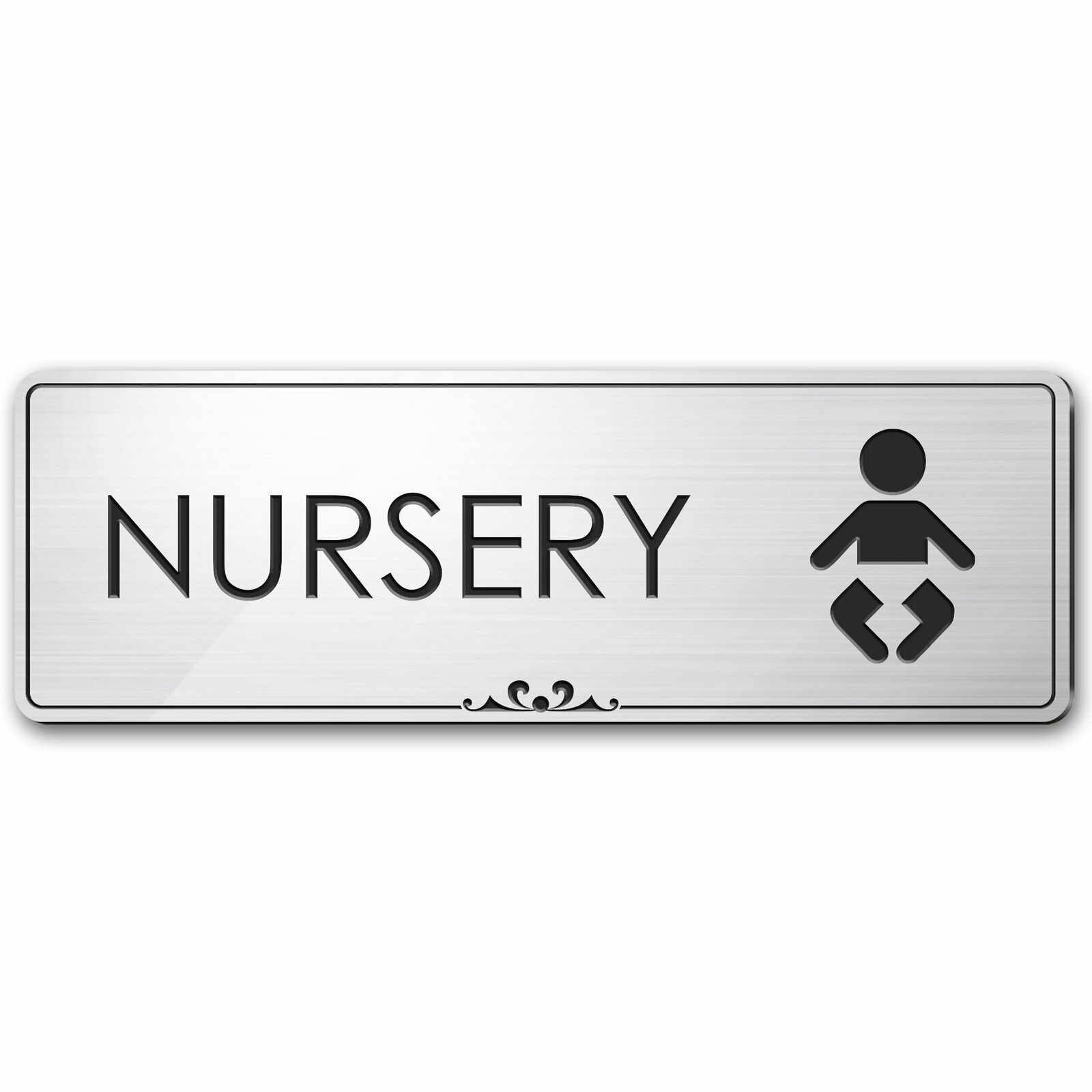 Baby Nursery Sign Nursery Mother's Room Sign, 3" X 9", Brushed Metal Finish,...