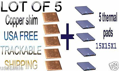 Lot Of 5 Pieces Fat Copper Shims + 5 Thermal Silicone Pads / Gpu Cpu Fix