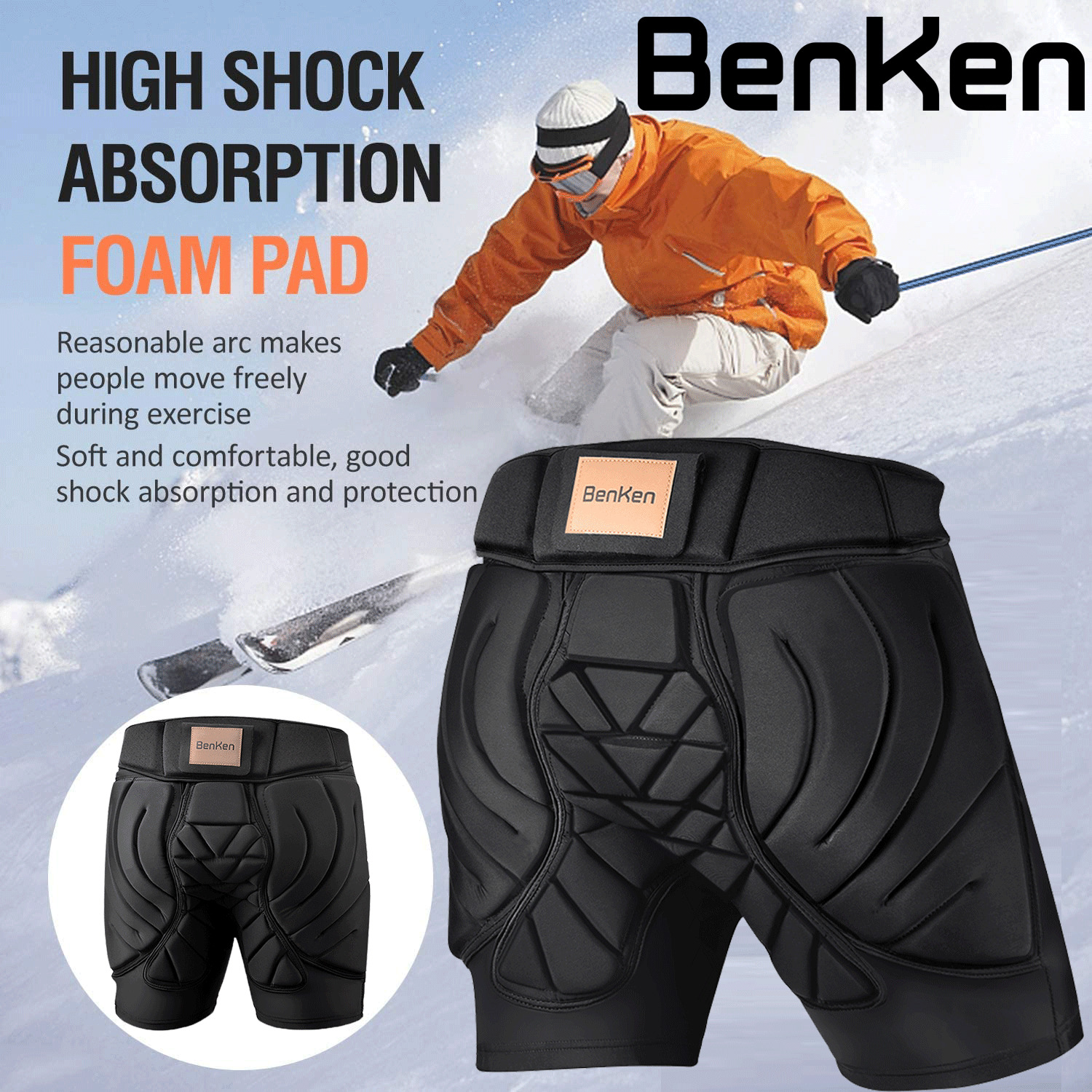 Benken Protective Padded Shorts Skiing Snowboard Skate Ski 3d Hip Protection Pad