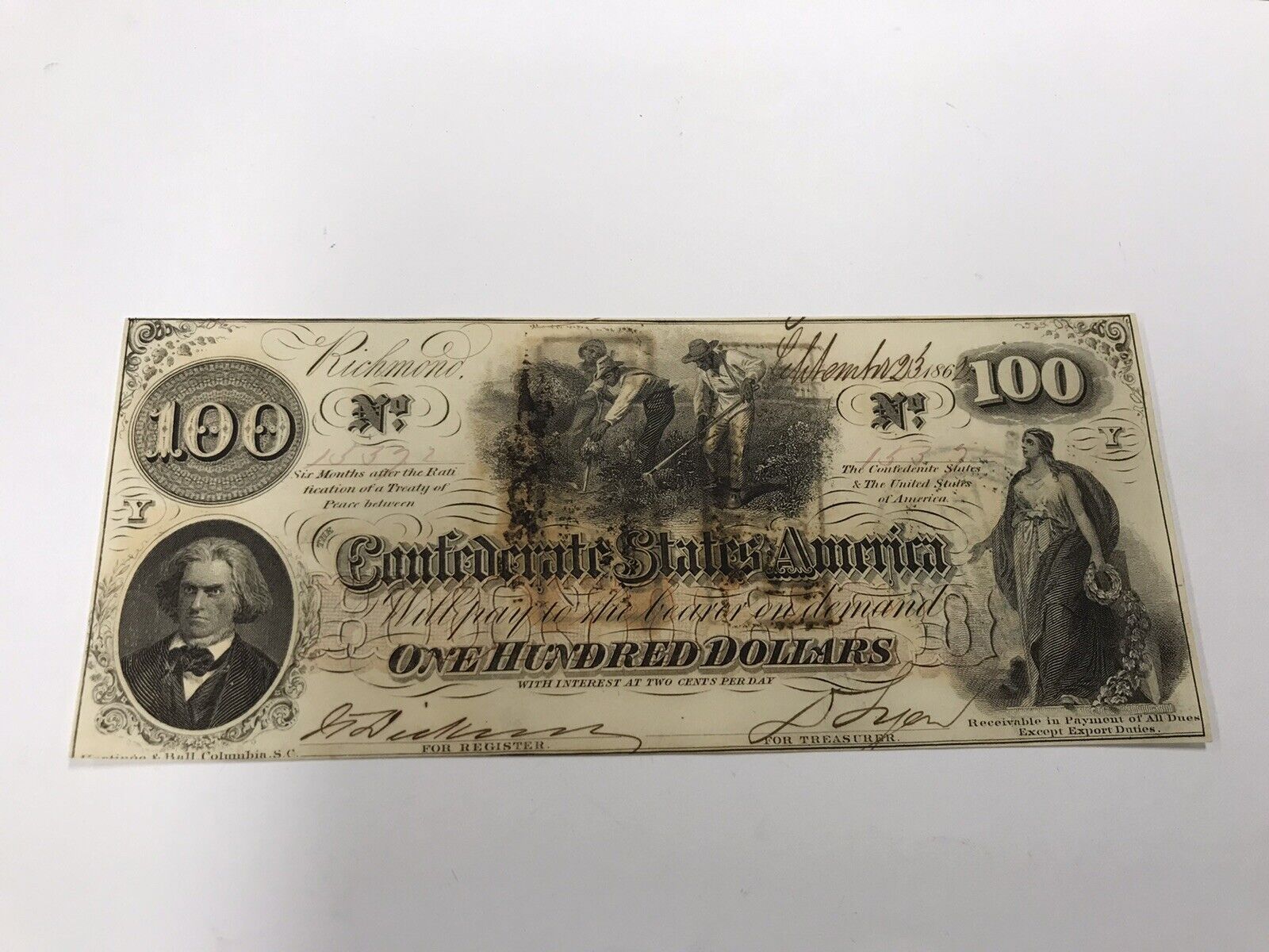 A&o-t-41-1862 $100 Confederate Issue That Is Very High Grade-issued Montgomery