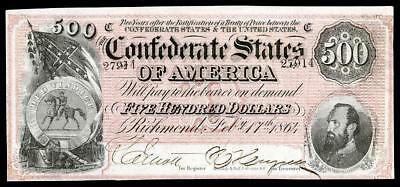 Crisp Unc. 1864 $500.00 Confederate State Of America Banknote Copy