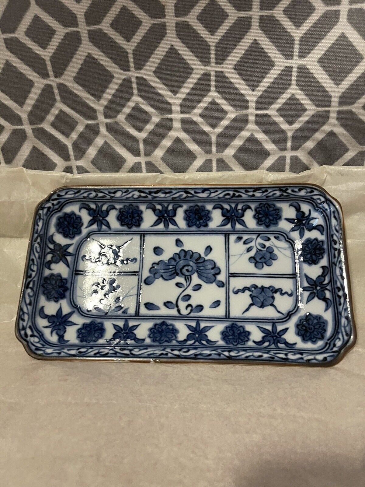 Antique Asian Fritware Blue And White Porcelain Dish Marked Underglaze 9"