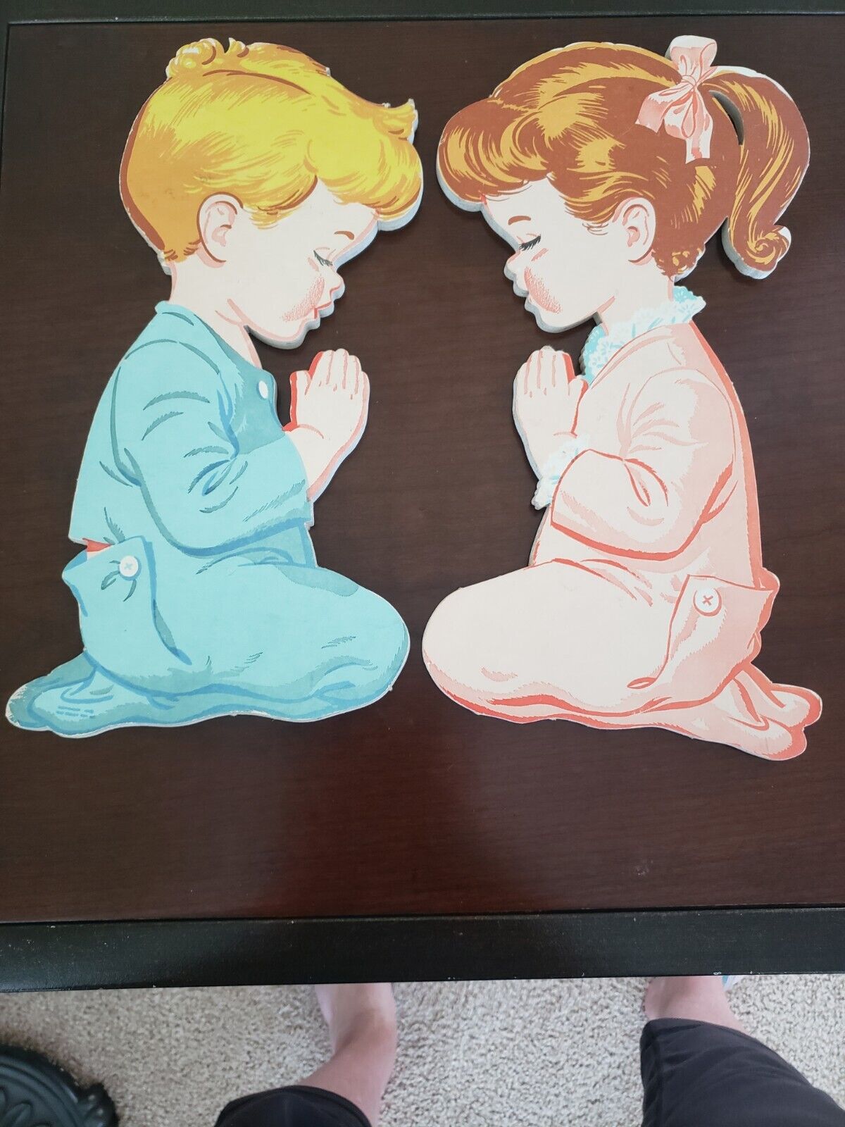Vintage Dolly Toy Co. Praying Boy & Girl Wall Plaques 1950's Nursery-childs Room