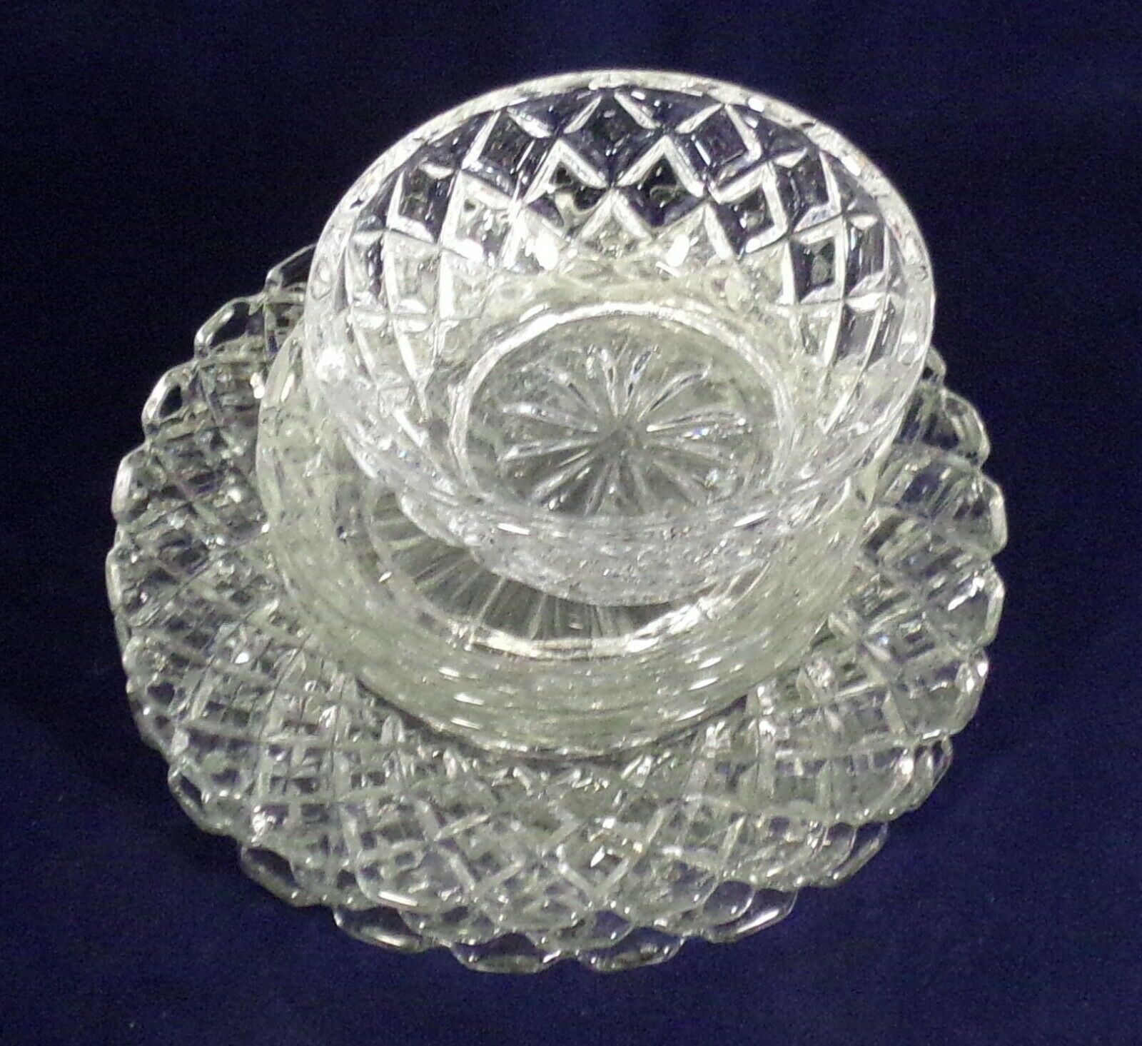 Hocking Lot 7 Waterford Waffle Clear 3 Bread Plates 3 Coasters & Small Bowl