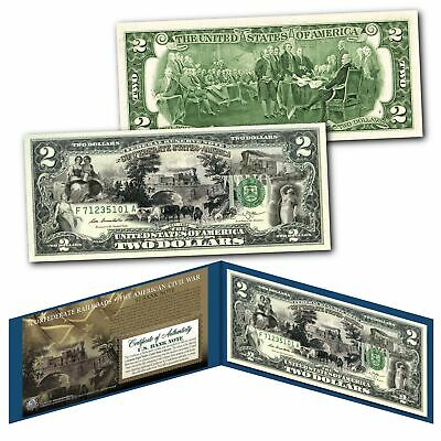 Confederate Railroads Banknote Of The American Civil War On Genuine New $2 Bill